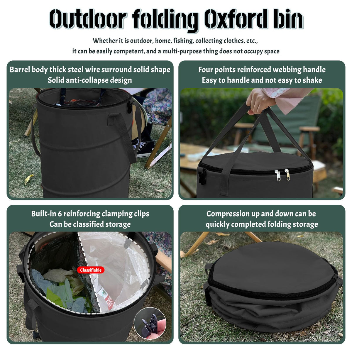 QJXX outdoor trash bag ideal for camping and gardening tasks
