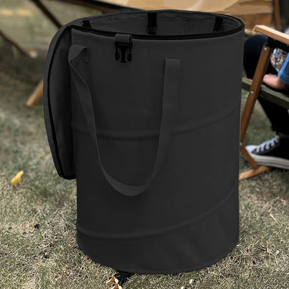 QJXX pop-up camping trash can with lid keeps campsite tidy and contained