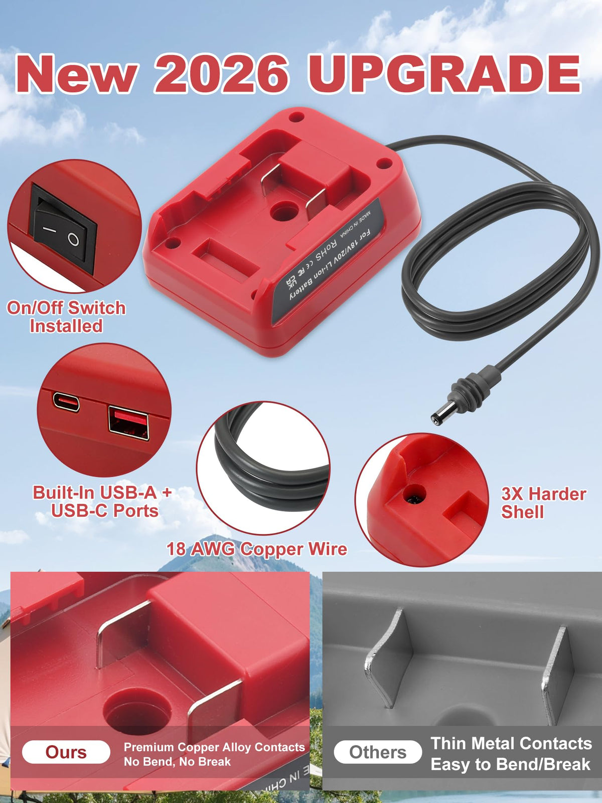 5-foot 18AWG copper cable provides flexible setup with low voltage drop