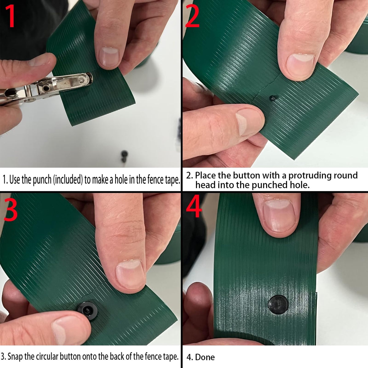 Ends secured with attached buttons on Qlvily privacy tape