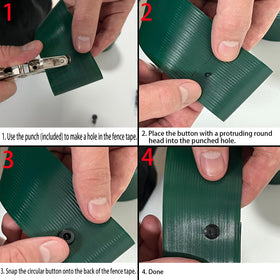 Ends secured with attached buttons on Qlvily privacy tape