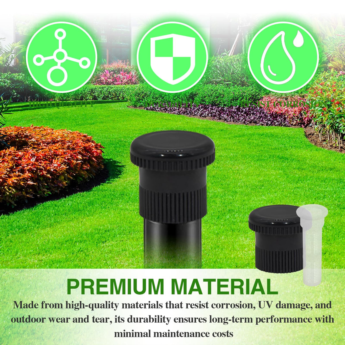 Qmagic nozzle cover replacement in black fits Hunter Pro heads, sealing unused zones.