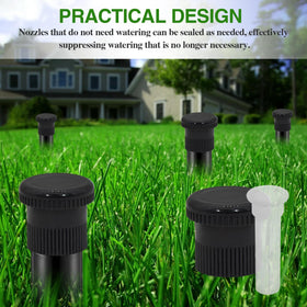 Qmagic spray shut off nozzle in black design protects sprinkler heads from wear.