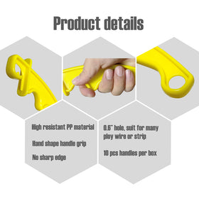 QMARK durable yellow gate handle withstands weather and frequent use.