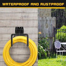 QMSK durable metal garden hose holder with weather resistance.