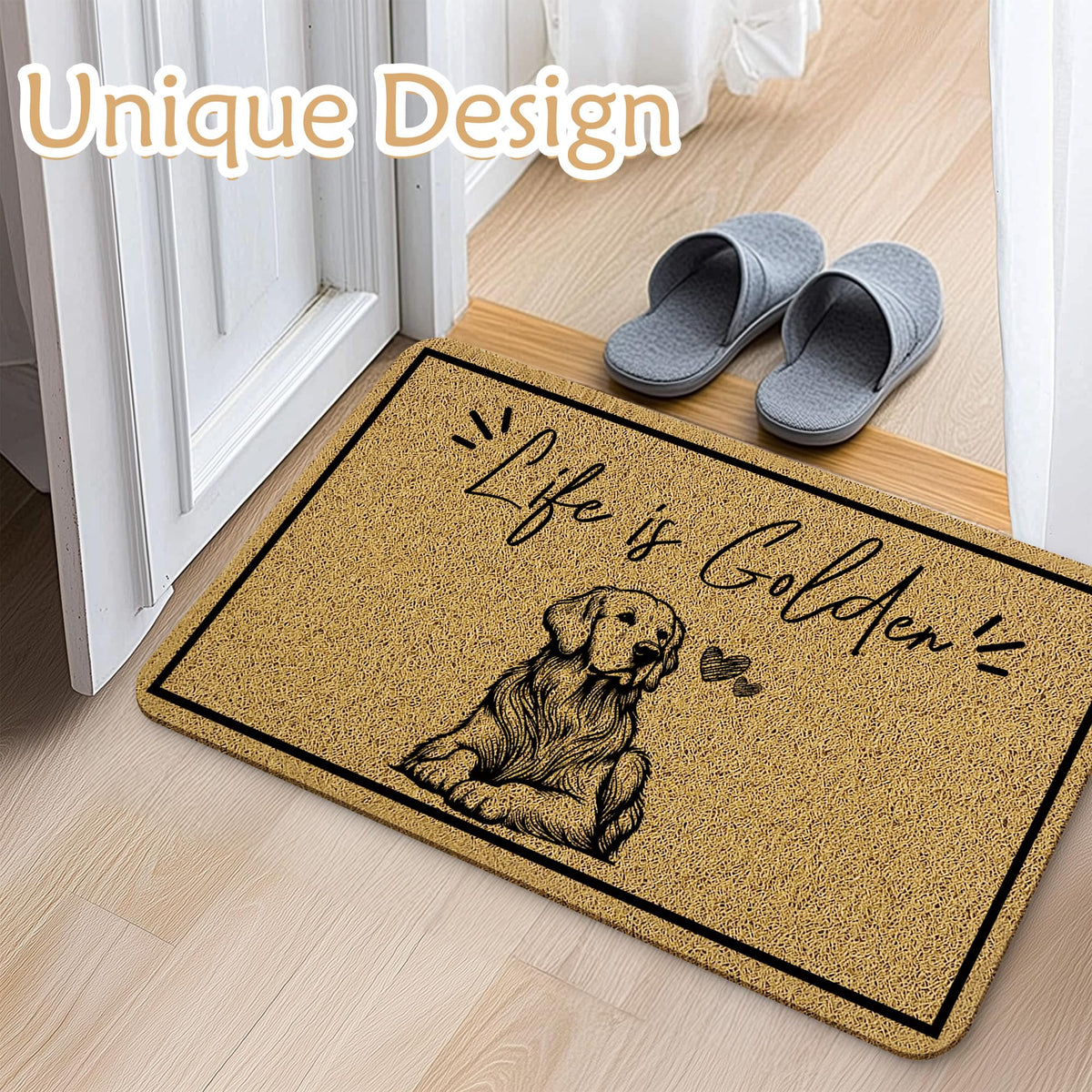 Qnhij dog door mat non-slip back keeps entryway secure and steady.