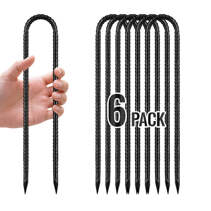 QNLONG 12-inch rebar stake with spiral design for stronger ground grip.