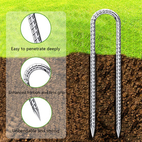 QNLONG ground nails offer reliable U-shaped anchoring in soft soil during camping.