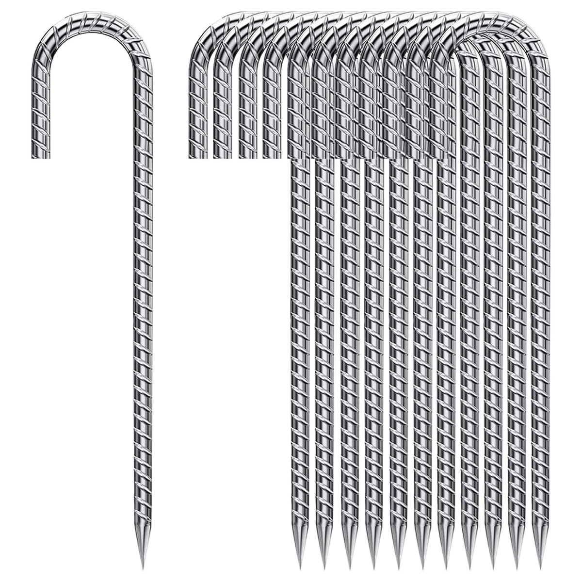 QNLONG ground stakes 12inch spiral design provide strong grip in sand or rocky soil.