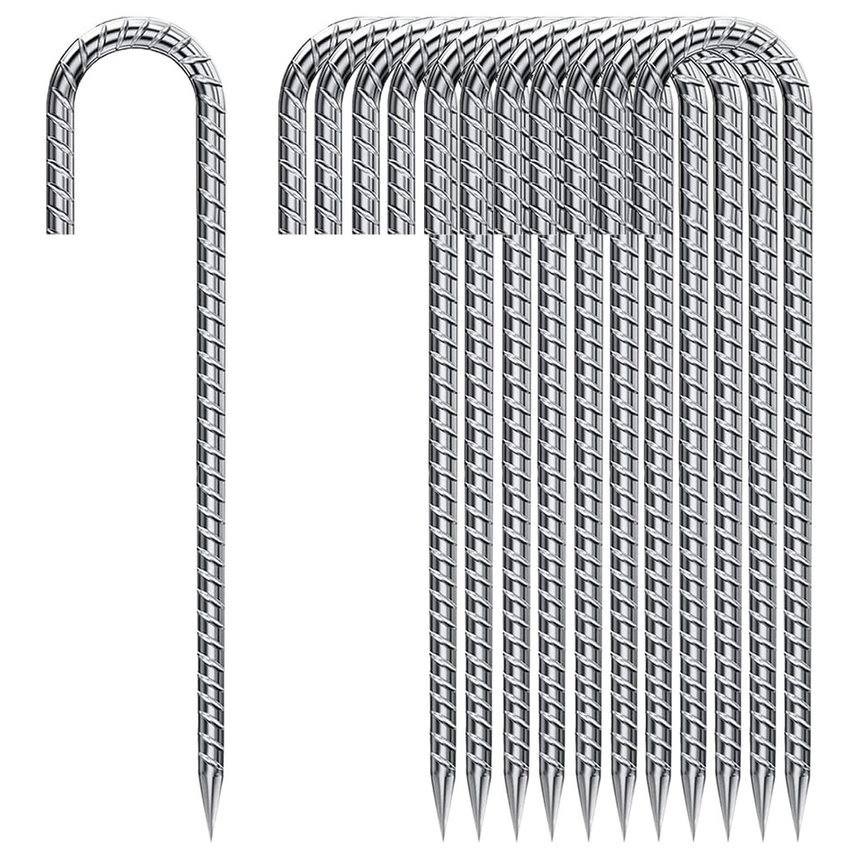 QNLONG ground stakes 12inch spiral design provide strong grip in sand or rocky soil.