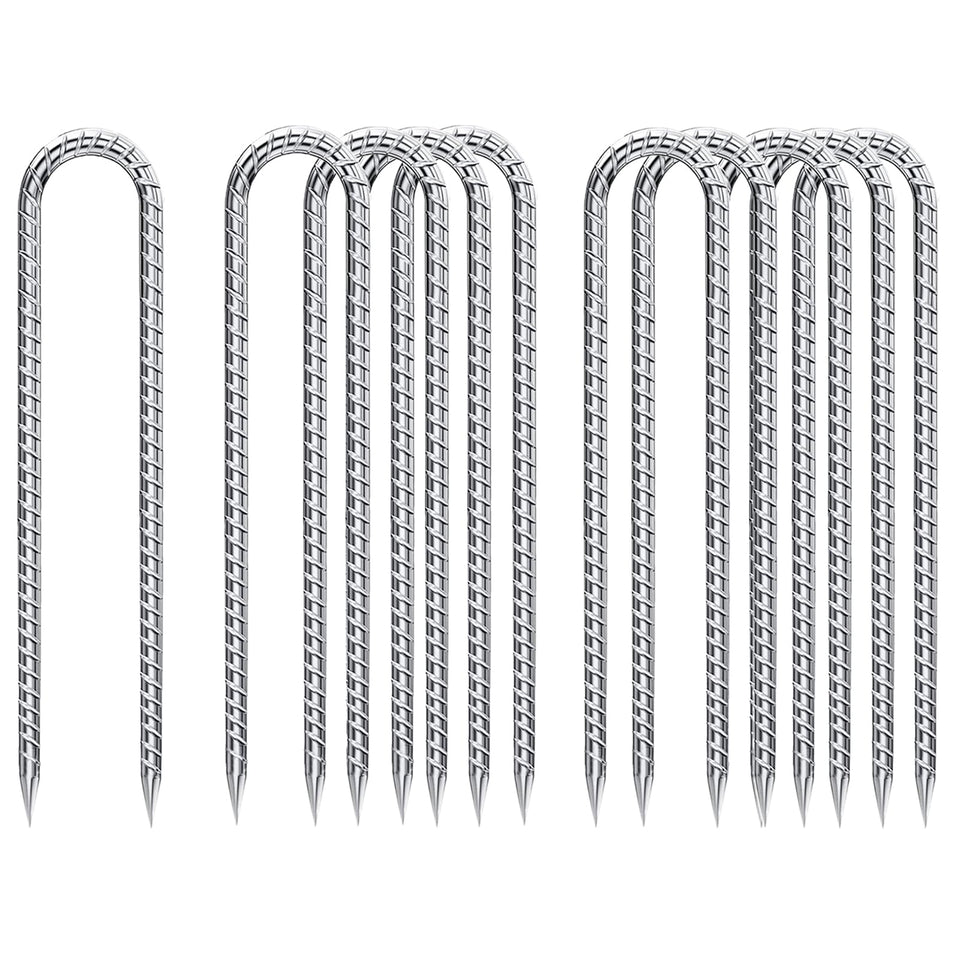 QNLONG rebar stakes 12-inch galvanized ground anchors provide secure rust-resistant support.