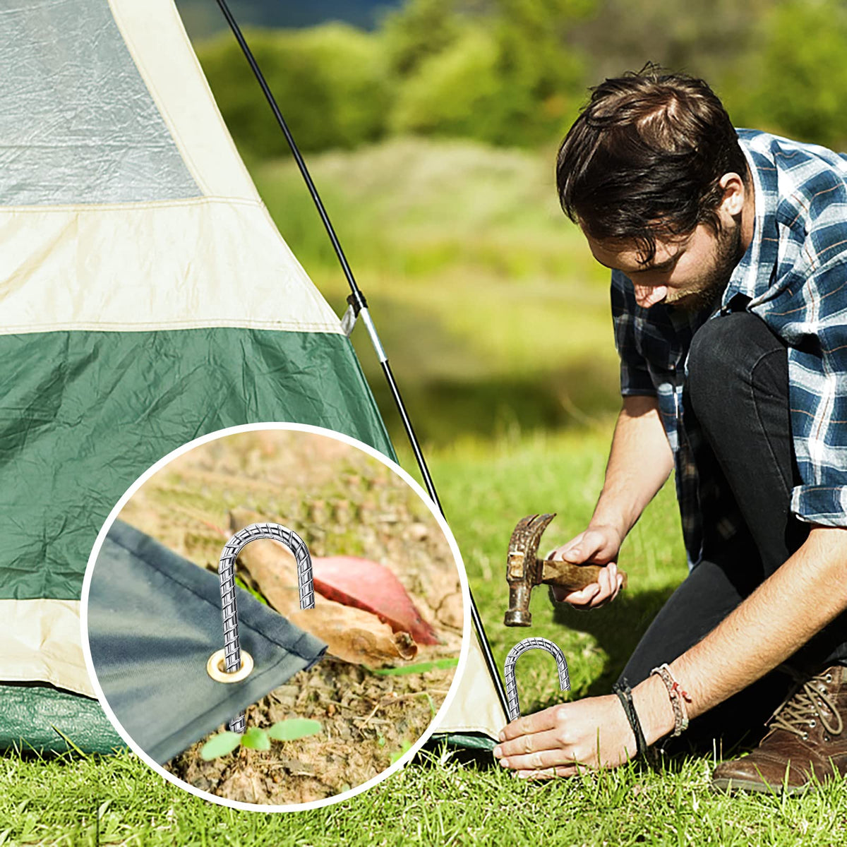 QNLONG tent tarp anchor stakes with pointed ends ensure easy ground insertion.
