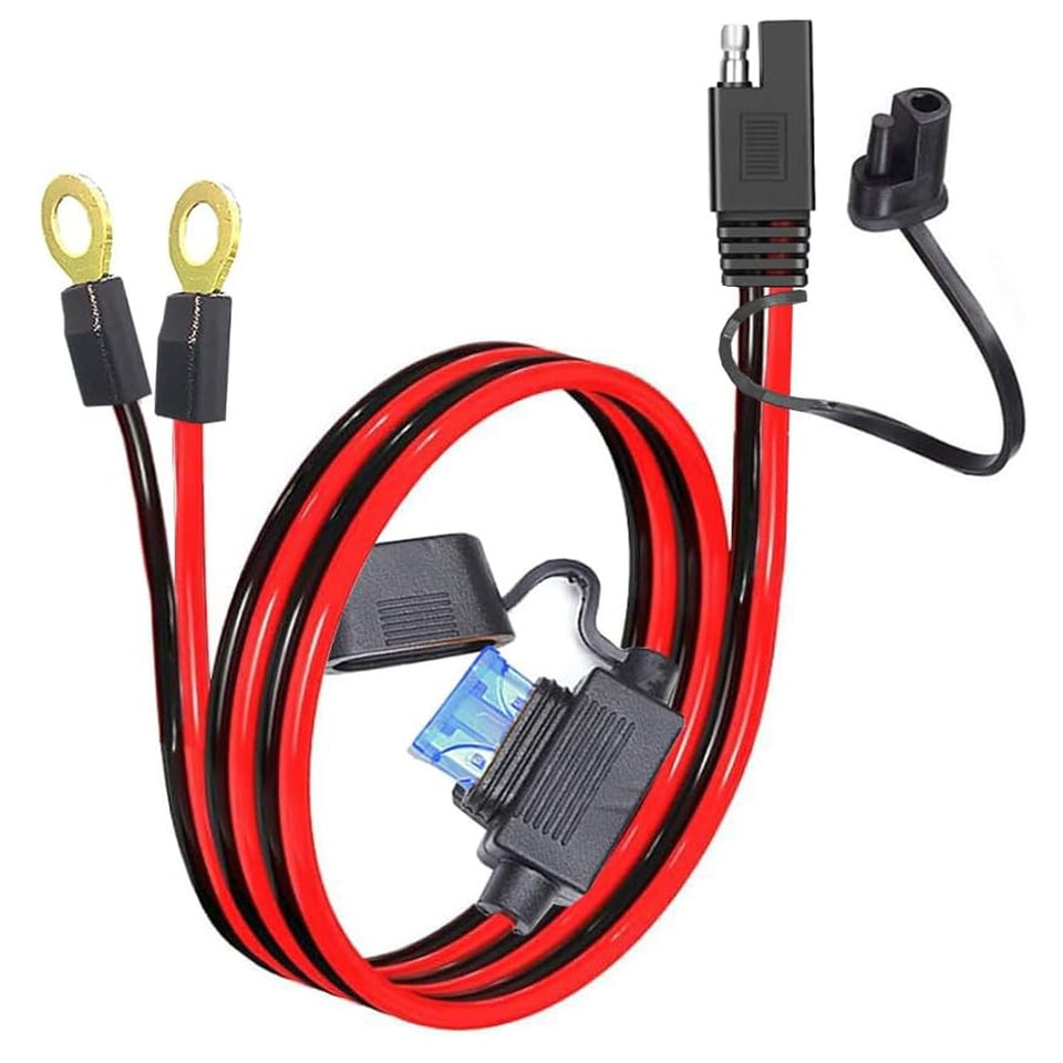 QOFOWIN ring terminal harness connected to battery for easy charging access.