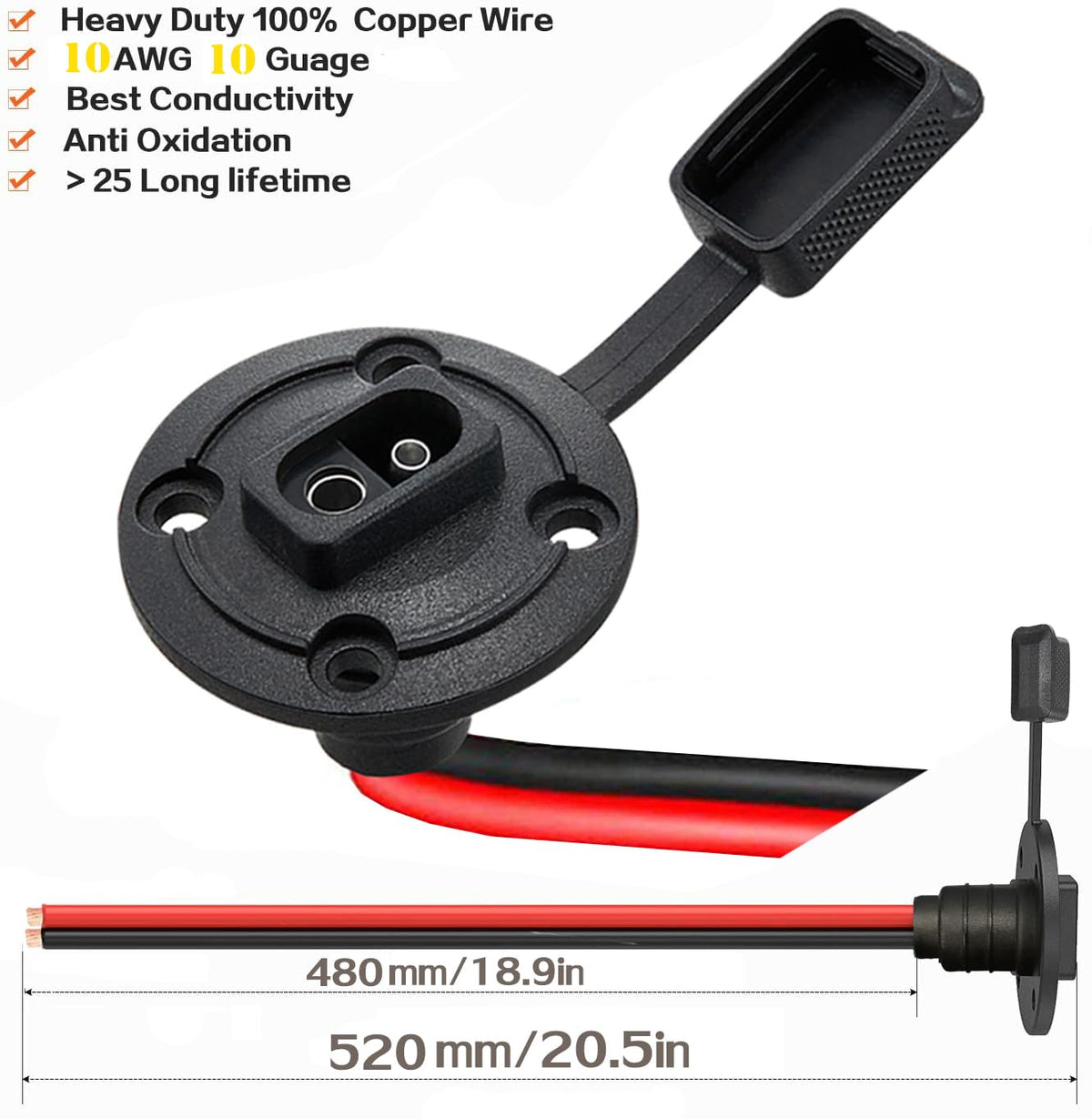 QOFOWIN SAE 50cm cable close-up showing red and black ends.