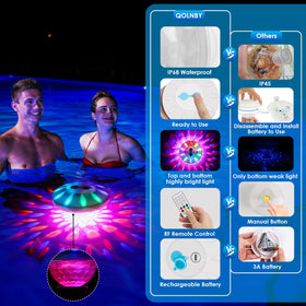 QOLNBY floating pool light charging via USB-C for quick recharges.