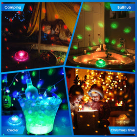 QOLNBY floating pool light packaging and two-pack display.