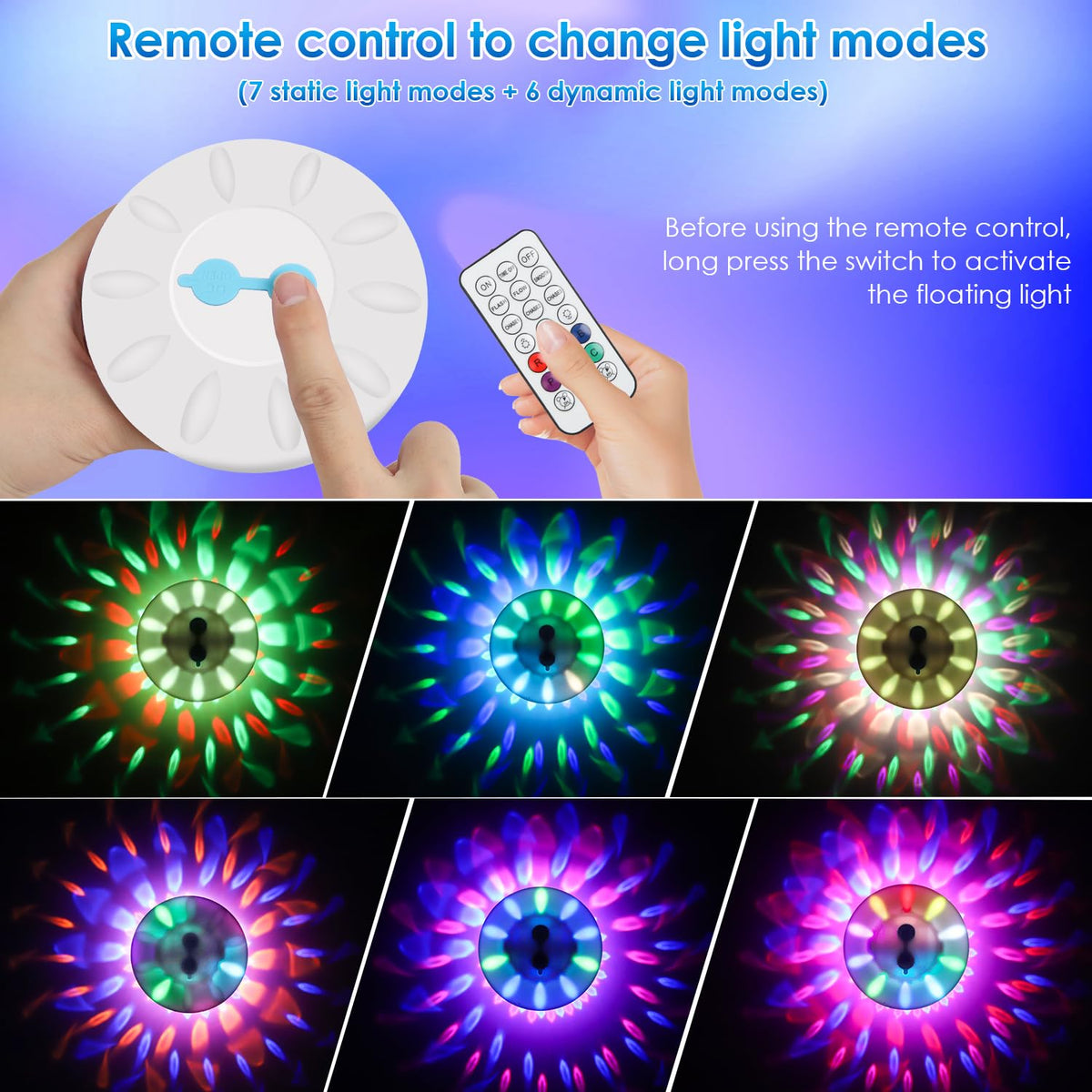 QOLNBY RGB dynamic light modes showcase vivid color shifts for parties