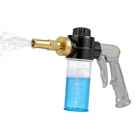QonSaSiao high-pressure nozzle with soap dispenser in silver for efficient car washing