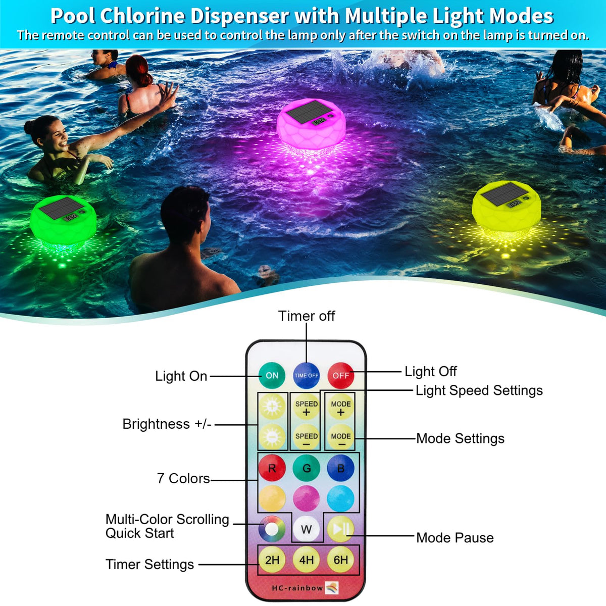 Qoolife pool chlorine floater solar recharge powers nightly lighting without battery replacement.