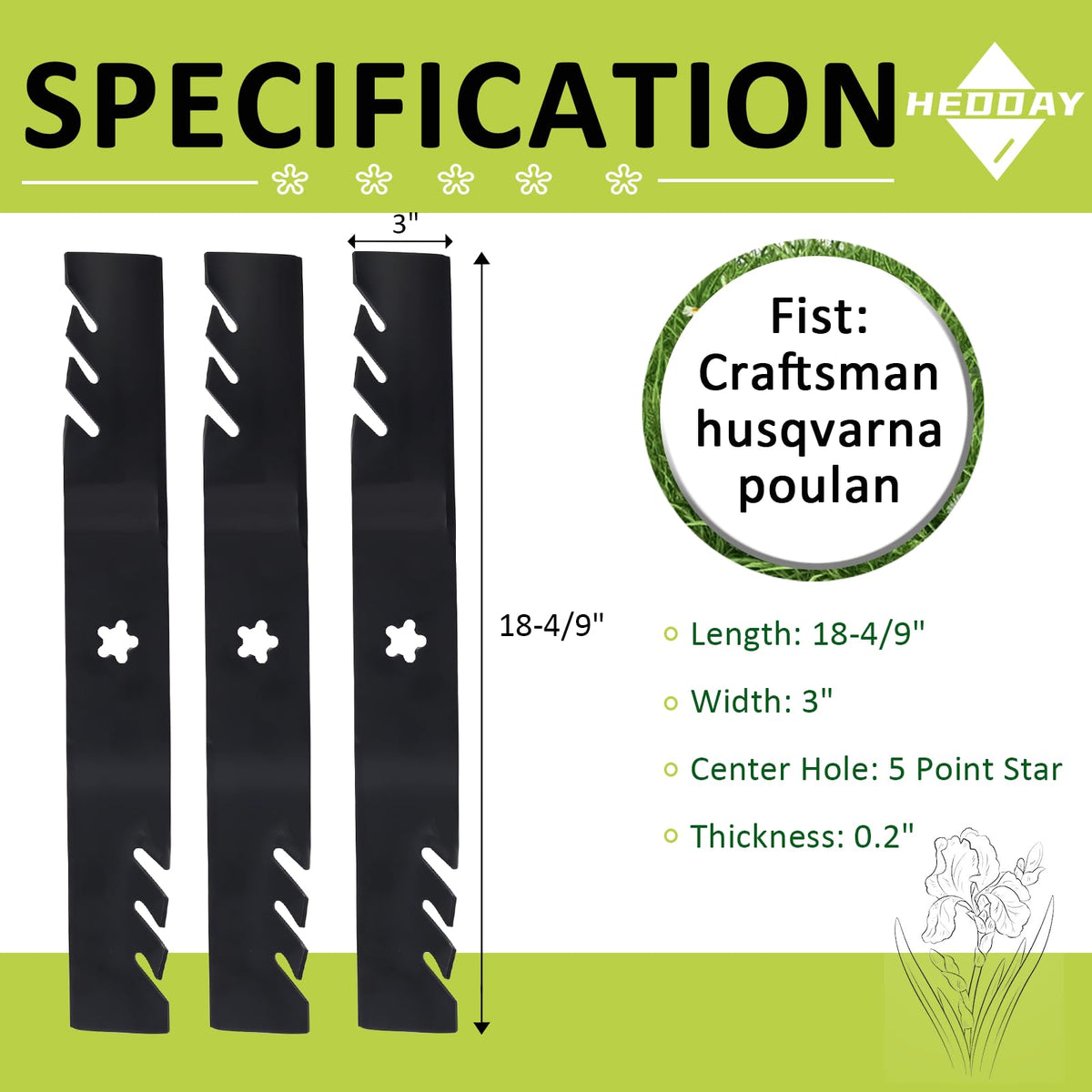 Qopaw 54-inch mulching blade serrated edge promotes finer clippings and even coverage.