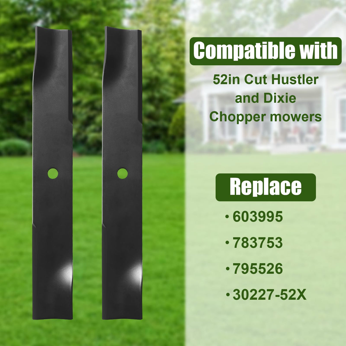 Three-blade bundle included for full-deck replacement on 52-inch mowers.