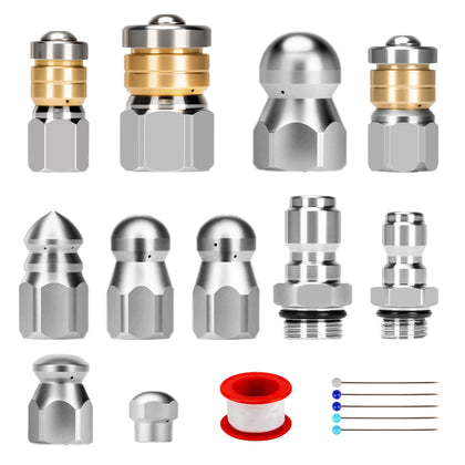 Qoroos sewer jetter kit main set for versatile drain cleaning tasks.