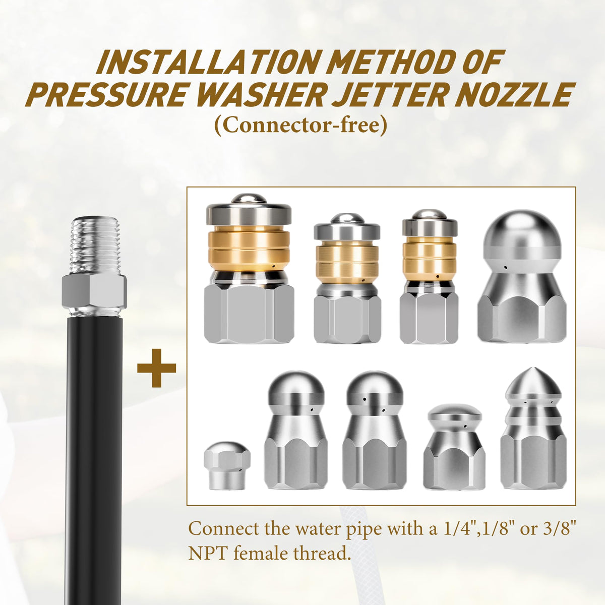 Qoroos sewer jetter kit nozzle 1/8 inch for stubborn clogs.