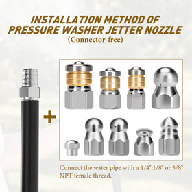 Qoroos sewer jetter kit nozzle 1/8 inch for stubborn clogs.