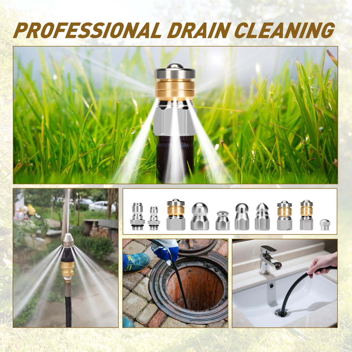 Qoroos jetter kit works with most pressure washers and hoses