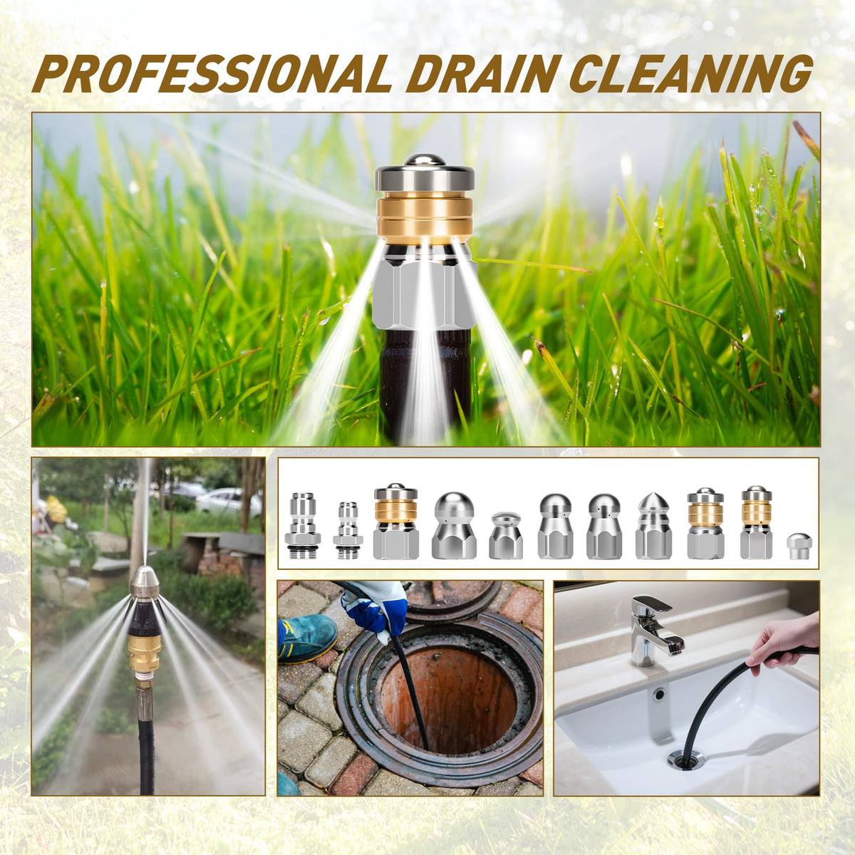 Qoroos sewer jetter kit stainless steel construction for durable use.