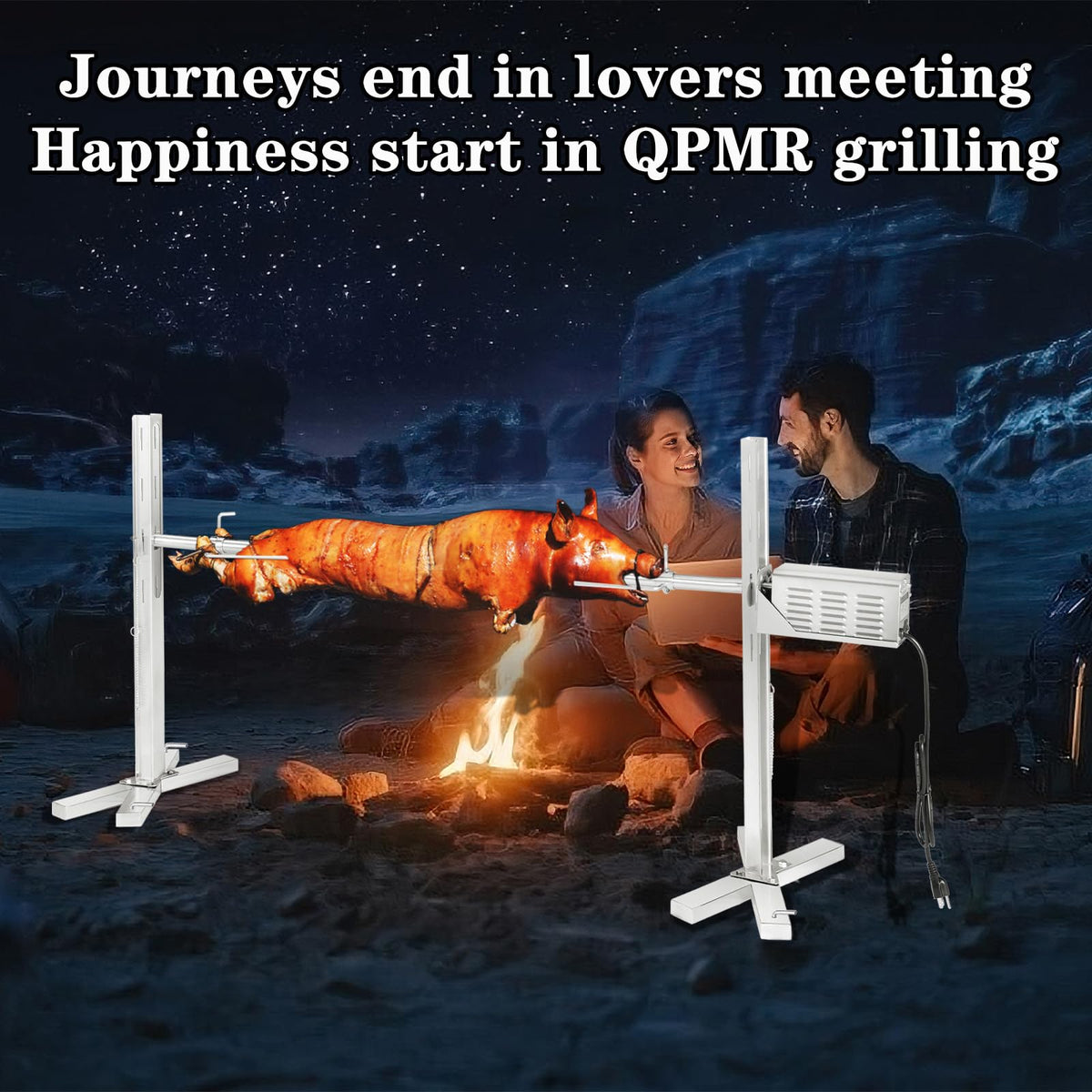 QPMR rotisserie ideal for large gatherings, camping, and resort BBQs