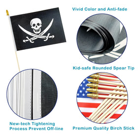 Twelve QQSD flags on 12.6 inch poles ready for party use