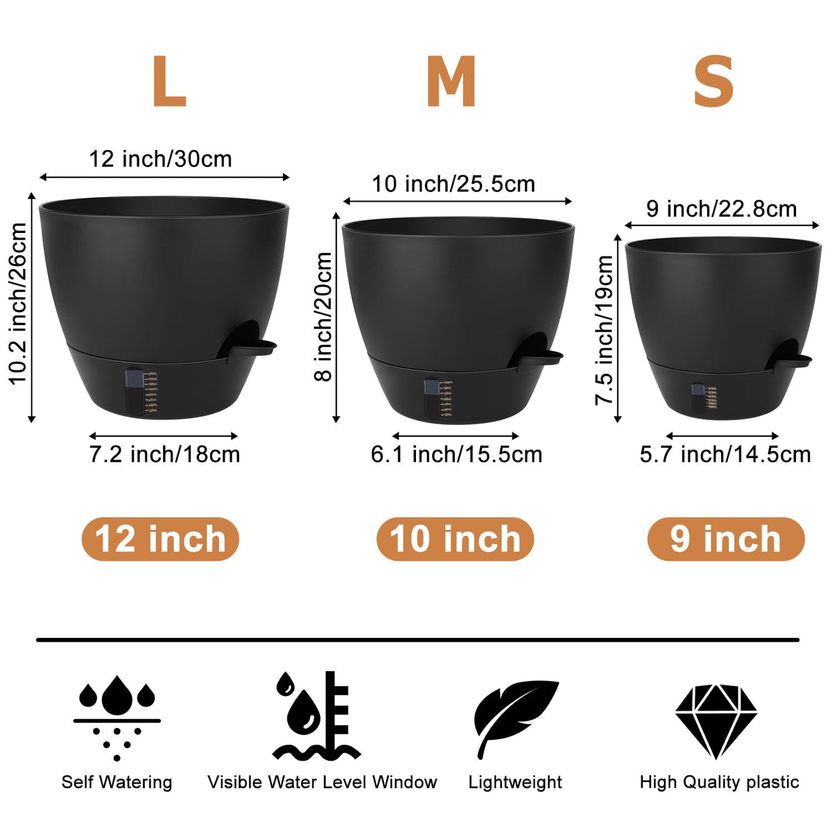 QRRICA 12-inch plant pot designed for larger indoor or outdoor plants.