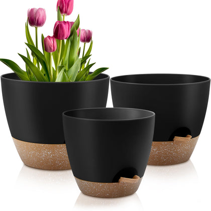 QRRICA 12-inch self-watering pot close-up showing drainage holes for moisture control
