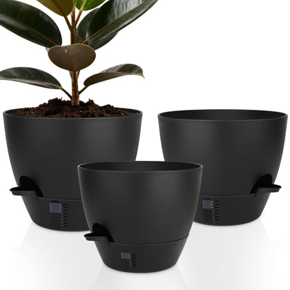 QRRICA self-watering pot with water level indicator for easy moisture monitoring.