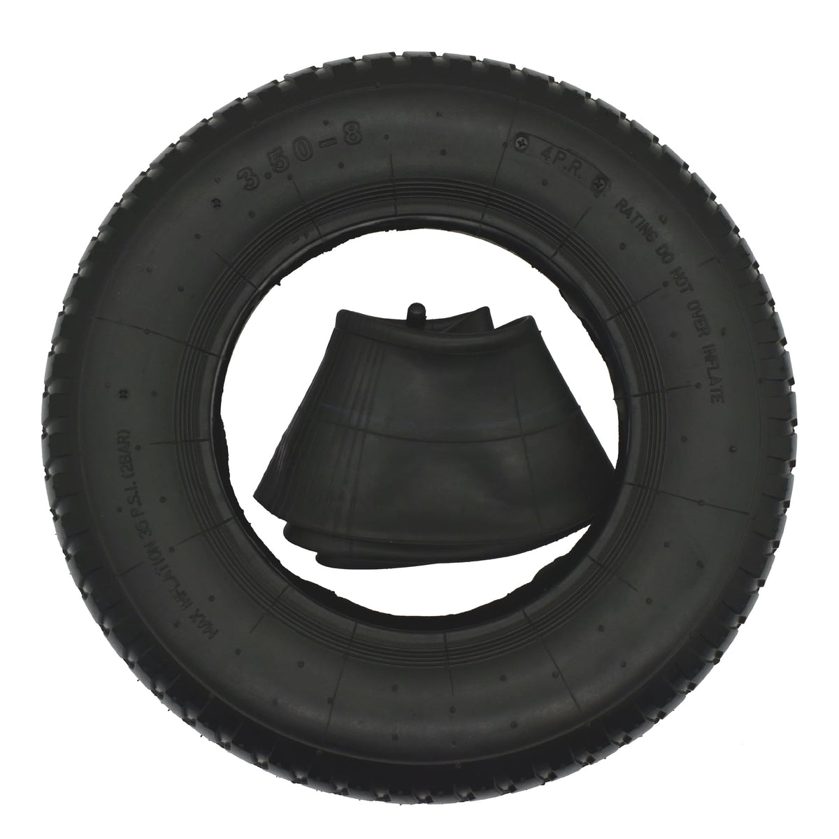 QsEzDo 3.50-8 tire front view with wear-resistant rubber for longevity