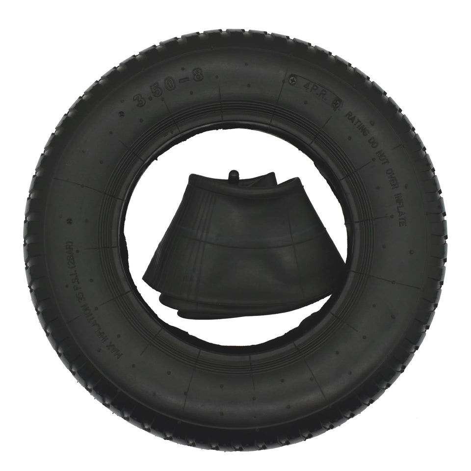 QsEzDo 3.50-8 tire front view with wear-resistant rubber for longevity