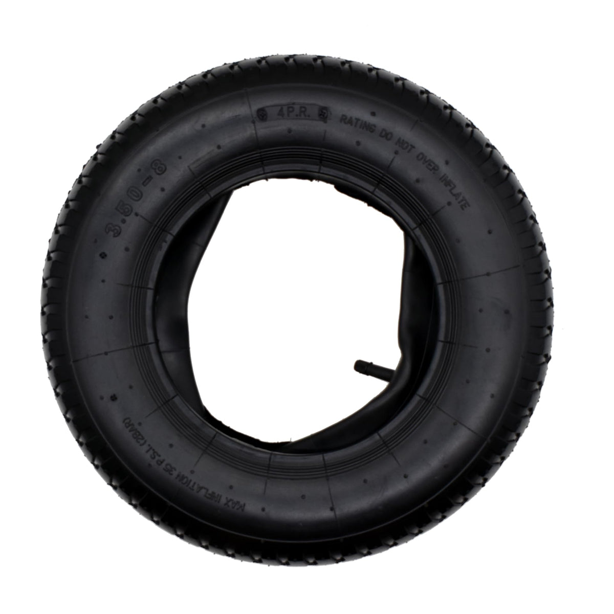 QsEzDo 3.50-8 tire side view showing 4PR construction for durability