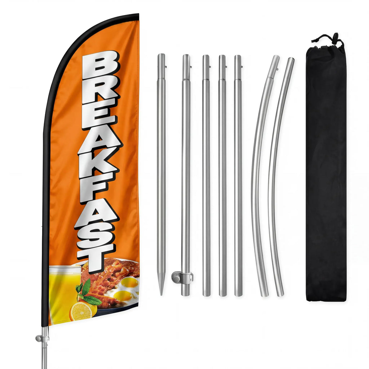 QSUM 8FT breakfast feather flag front view boosts visibility for cafes and diners.