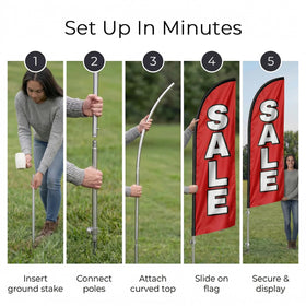 QSUM easy setup feather flag system for fast, flexible installation.