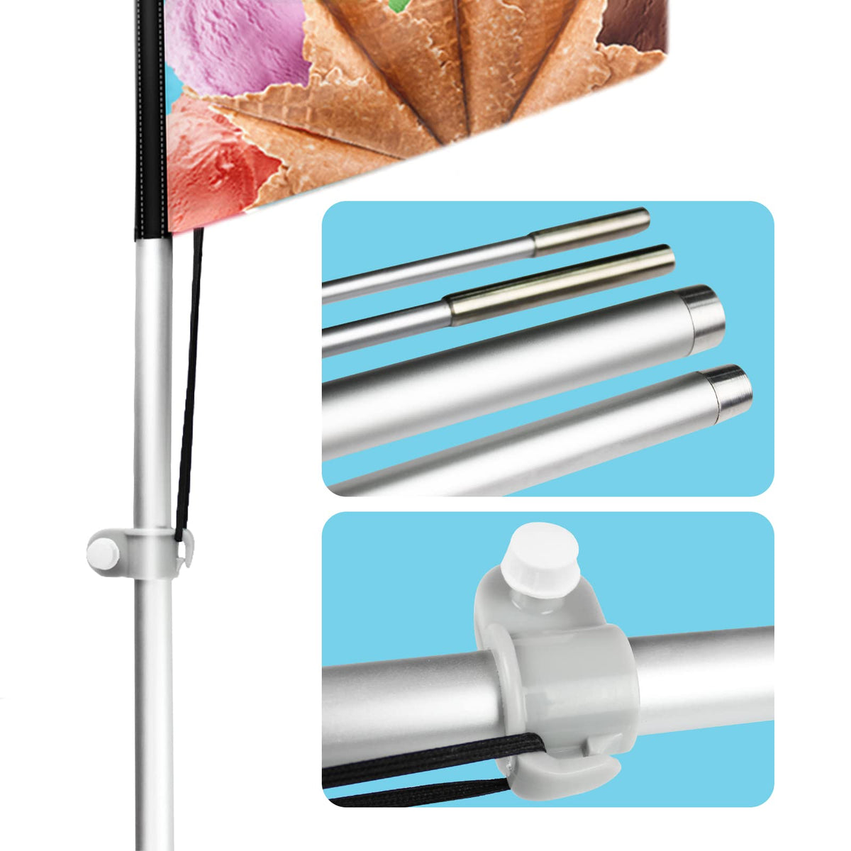 QSUM Ice Cream Flag stored in portable bag for easy transport