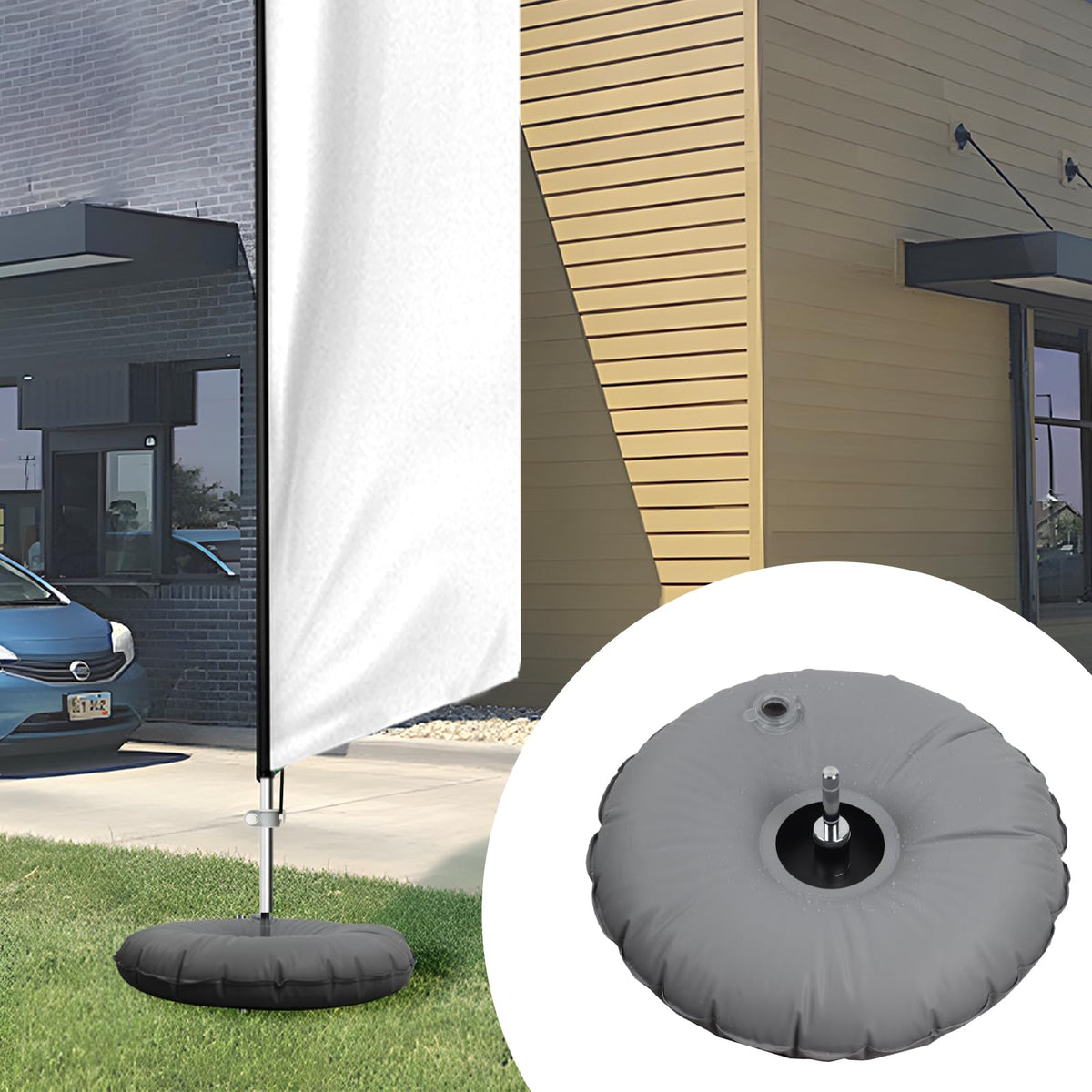 QSUM outdoor-indoor advertising base ideal for storefronts and events.