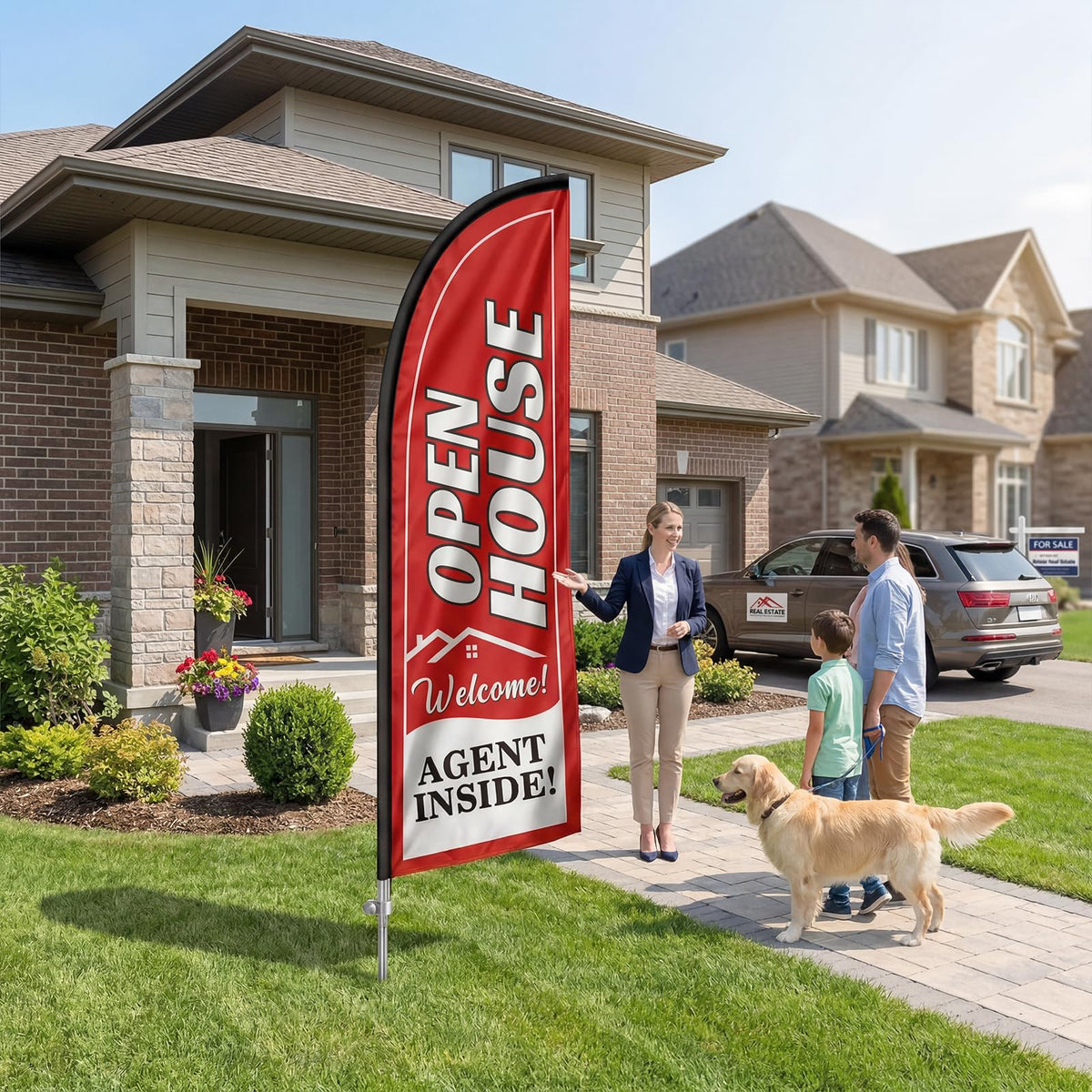 QSUM real estate advertising flag improves visibility near entrances.