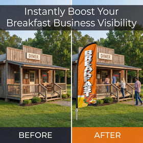 QSUM storefront cafe promo banner boosts curb appeal and recognition.
