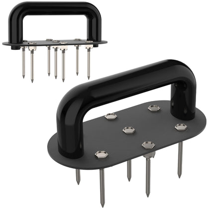 Qsxou hand tiller aerator spikes for deep soil penetration and healthier roots.