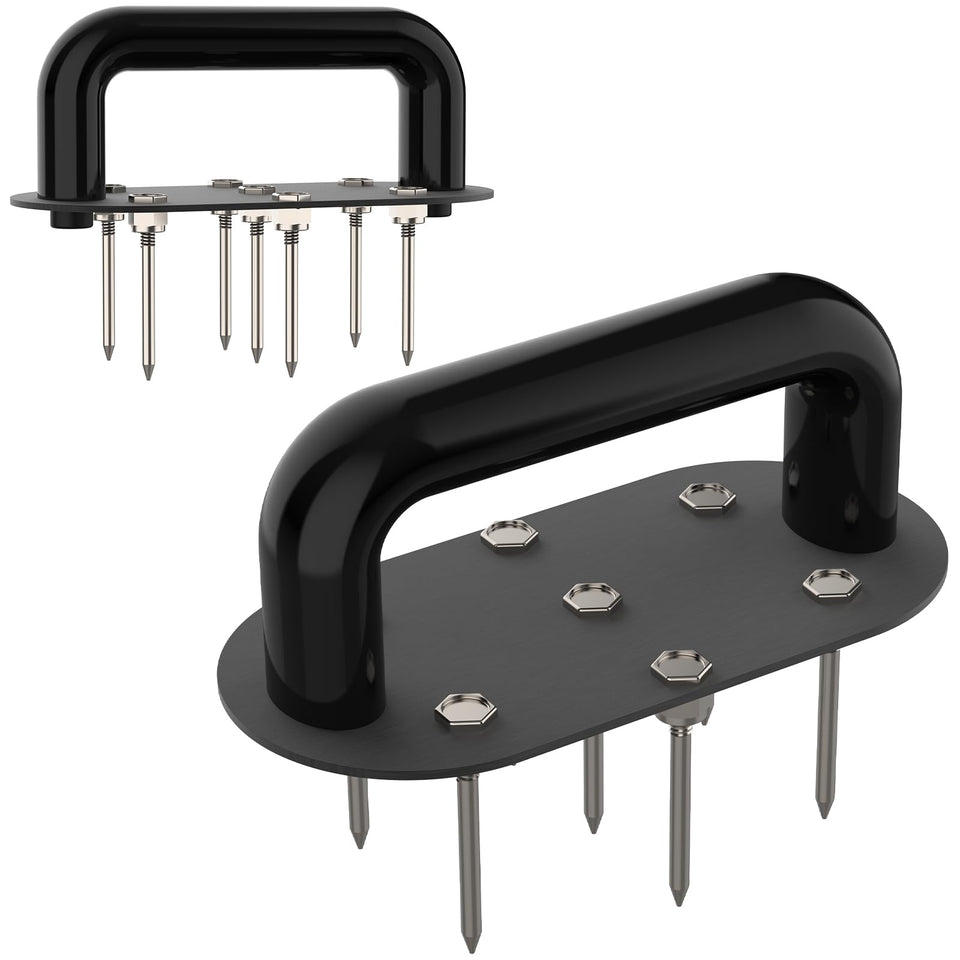 Qsxou hand tiller aerator spikes for deep soil penetration and healthier roots.