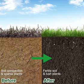 Qsxou lawn aerator in use to loosen soil and improve nutrient flow.