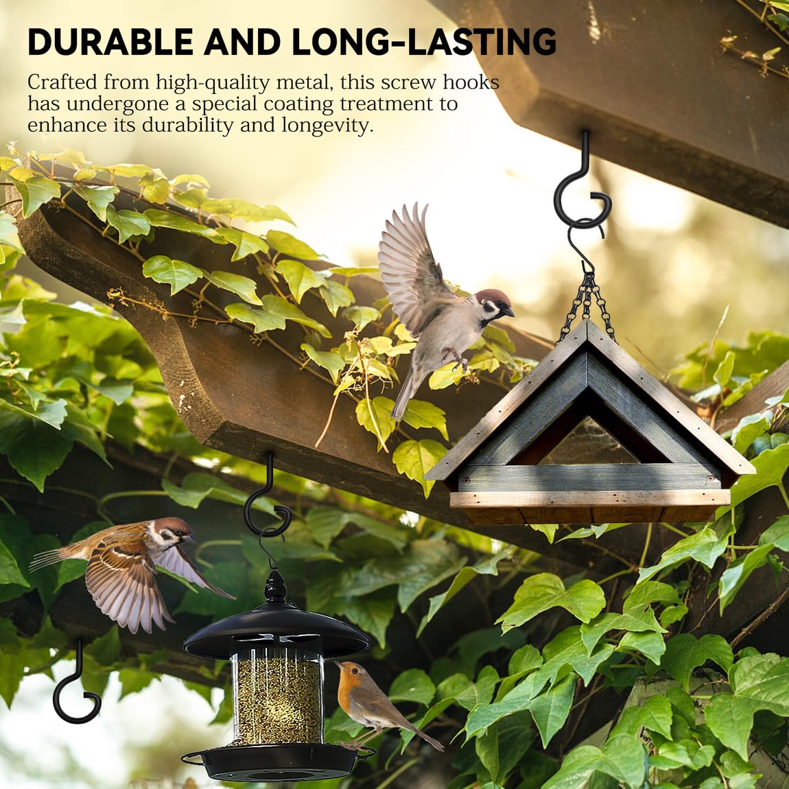 QTJUST 12in screw hook bird feeder setup for outdoors