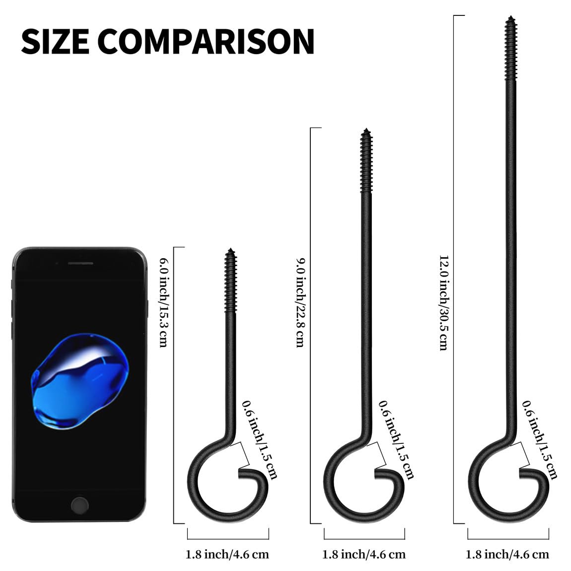 QTJUST string light hook 6inch black for easy seasonal lighting mounting