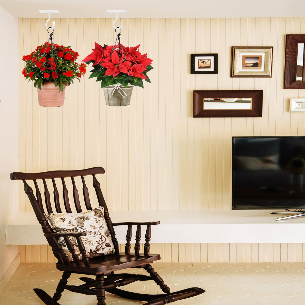 QTJUST wall-mount plant hanger in white, easy 2.5-inch installation.